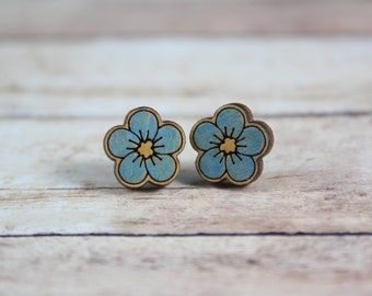 Blue Flower Handpainted Earrings