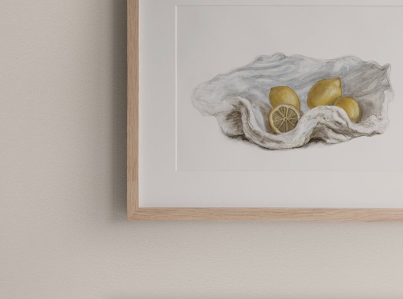 Lemons & Giant Clam, Nautical Home, By The Sea, Wall Art, Australian Artist, Hamptons Home, Still Life, Lemons, Clam Shell image 2
