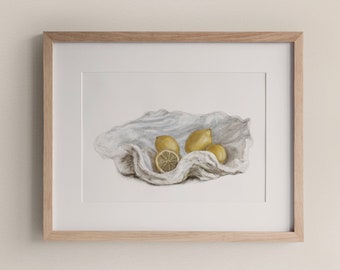 Lemons & Giant Clam, Nautical Home, By The Sea, Wall Art, Australian Artist, Hamptons Home, Still Life, Lemons, Clam Shell