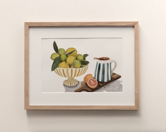 Summer Fruit, Country Farmhouse Artwork, Still Life, Australian Made, Watercolour, Citrus, Australian Artist