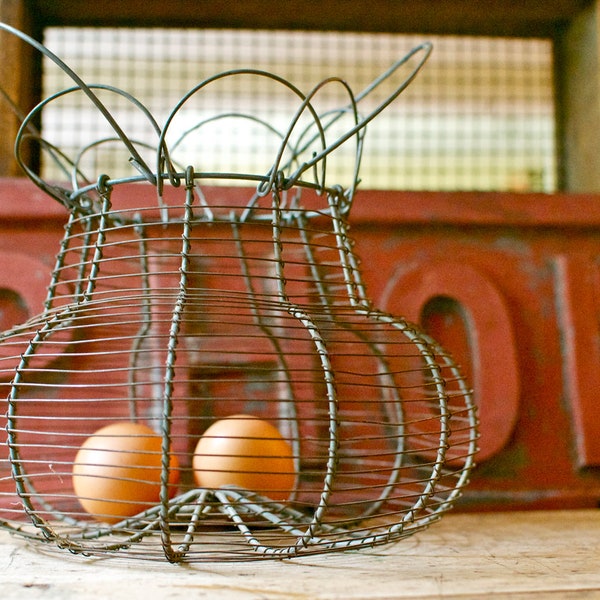Antique Early Vintage French Wire Egg Basket