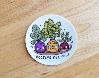 ¡Apoyando a las verduras! // Calcomanía de vinilo con juego de palabras sobre verduras de raíz