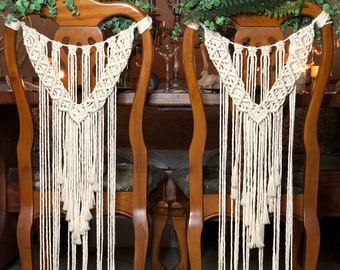 Boho Macrame Wedding Chair Covers, Chair Backs, Bridal Chair Garlands