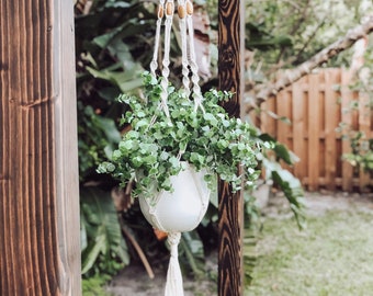 Macrame Plant Hanger with Wood Beads