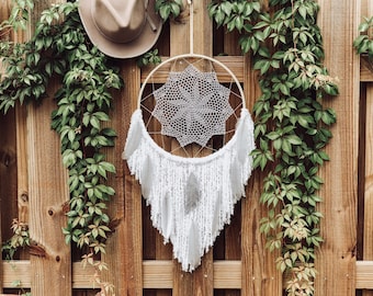 Gray & White Bohemian Dreamcatcher, Boho Dreamcatcher