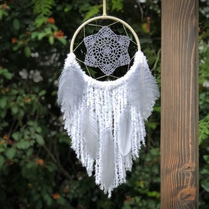 Small Gray and White Bohemian Dreamcatcher, Tiny Boho Dreamcatcher