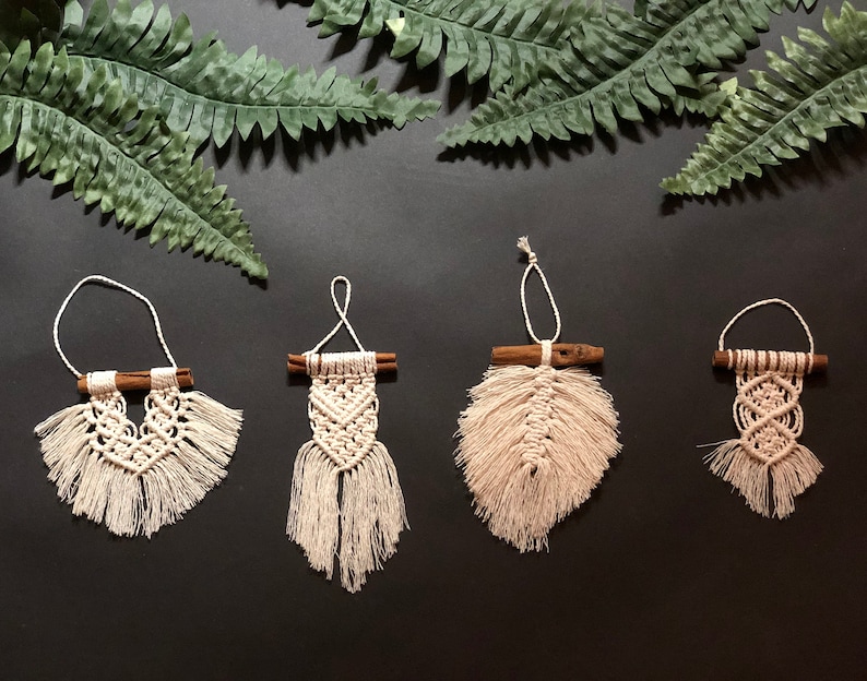 Mini Boho Macrame, Wedding Favors, Party Favors, Tiny Macrame, Wedding Party Gifts, Bohemian Wedding Favors, Ornaments Set of 4