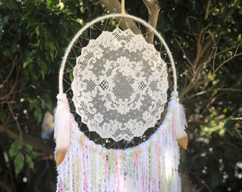 White, Pink, Green and Gold Bohemian Nursery Dreamcatcher