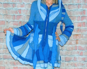Cashmere and wool Sweater coat, Patchwork coat, Katwise style, Upcycled sweater coat, Elf coat, Boho Hippie Funky, Festival coat  SC#072526
