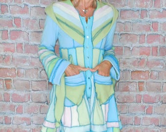 Cashmere and wool Sweater coat, Patchwork coat, Katwise style, Upcycled sweater coat, Elf coat, Boho Hippie Funky, Festival coat  SC#080426