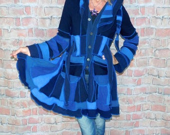 Cashmere and wool Sweater coat, Patchwork coat, Katwise style, Upcycled sweater coat, Elf coat, Boho Hippie Funky, Festival coat  SC#081126