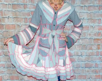 Cashmere and wool Sweater coat Patchwork coat Katwise style Upcycled sweater coat Elf coat Boho Festival coat SC#113024