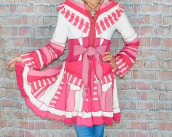 Cashmere and wool Sweater coat, Patchwork coat, Katwise style, Upcycled sweater coat, Elf coat, Boho Hippie Funky, Festival coat SC#091826