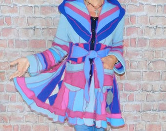 Cashmere and wool Sweater coat, Patchwork coat, Katwise style, Upcycled sweater coat, Elf coat, Boho Hippie Funky, Festival coat SC#092126