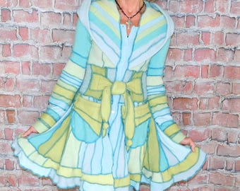 Cashmere and wool Sweater coat, Patchwork coat, Katwise style, Upcycled sweater coat, Elf coat, Boho Hippie Funky, Festival coat  SC#080425