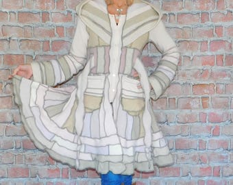 Cashmere and wool Sweater coat, Patchwork coat, Katwise style, Upcycled sweater coat, Elf coat, Boho Hippie Funky, Festival coat  SC#030225