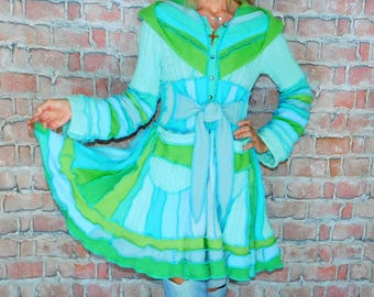 Cashmere and wool Sweater coat, Patchwork coat, Katwise style, Upcycled sweater coat, Elf coat, Boho Hippie Funky, Festival coat  SC#072326