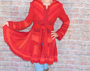 Cashmere and wool Sweater coat, Patchwork coat, Katwise style, Upcycled sweater coat, Elf coat, Boho Hippie Funky, Festival coat  SC#090725
