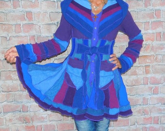 Cashmere and wool Sweater coat Patchwork coat Katwise style Upcycled sweater coat Elf coat Boho Festival coat SC#012825