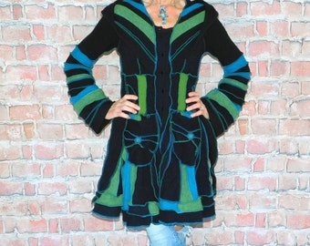 Cashmere and wool Sweater coat Patchwork coat Katwise style Upcycled sweater coat Elf coat Boho Festival coat SC#111724