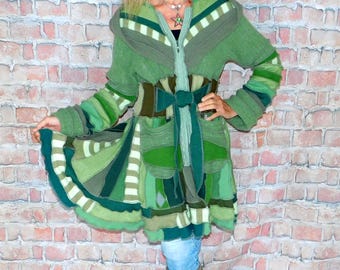 Cashmere and wool Sweater coat, Patchwork coat, Katwise style, Upcycled sweater coat, Elf coat, Boho Hippie Funky, Festival coat  SC#071126