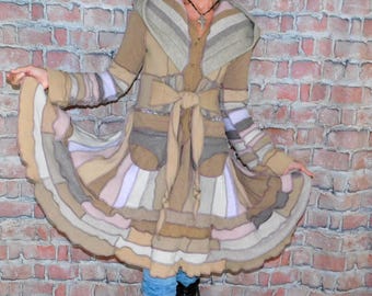 Cashmere and wool Sweater coat, Patchwork coat, Katwise style, Upcycled sweater coat, Elf coat, Boho Hippie Funky, Festival coat  SC#080725