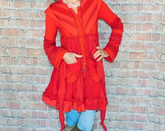 Cashmere and wool Sweater coat, Patchwork coat, Katwise style, Upcycled sweater coat, Elf coat, Boho Hippie Funky, Festival coat  SC#090825