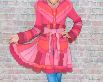 Cashmere and wool Sweater coat, Patchwork coat, Katwise style, Upcycled sweater coat, Elf coat, Boho Hippie Funky, Festival coat SC#092226