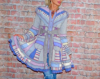 Cashmere and wool Sweater coat Patchwork coat Katwise style Upcycled sweater coat Elf coat Boho Festival coat SC# 070823