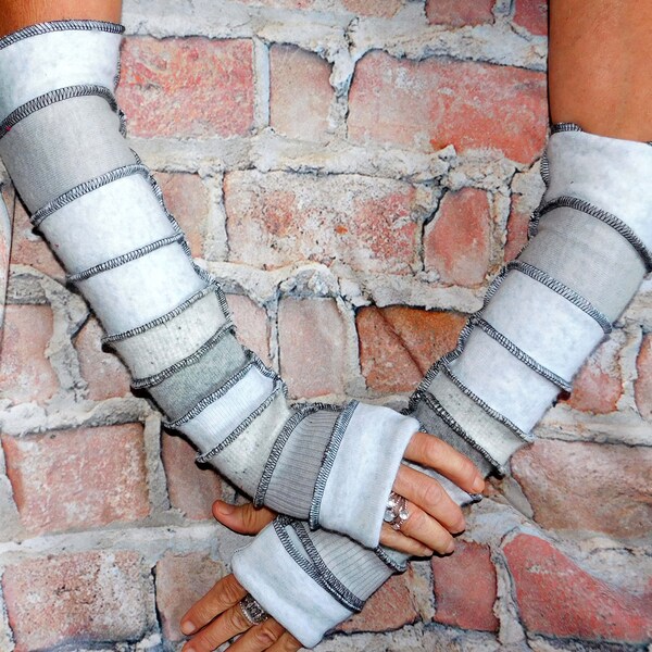 Wool and Cashmere Arm warmer, Festival gear Patchwork glove Boho Funky Hippie Style Fingerless glove Katwise style #AW08122208