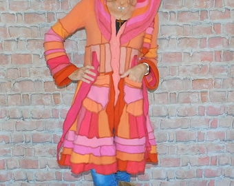 Cashmere Sweater coat, Patchwork coat, Katwise style, Upcycled sweater coat, Elf coat, Boho Hippie Funky, Festival coat  SC#022225