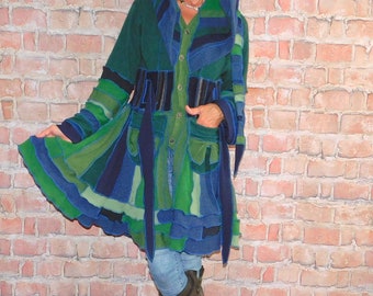 Cashmere and wool Sweater coat Patchwork coat Katwise style Upcycled sweater coat Elf coat Boho Festival coat SC#092923