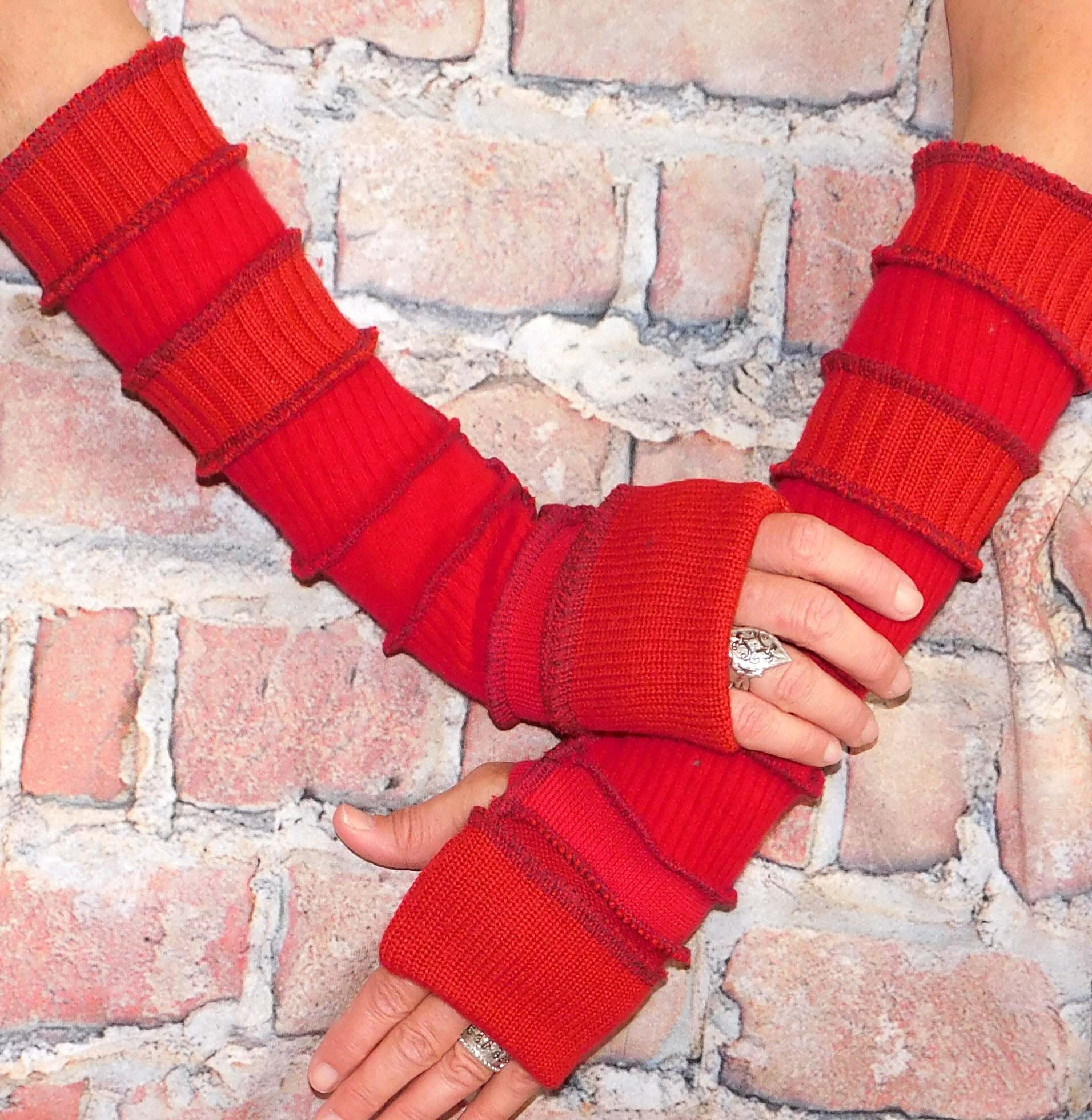 ZShopLLC Wool Arm Warmer Fingerless Gloves Festival Gear Hippie Pathwork Glove Katwise Inspired Boho Funky Ooak #AW11052102