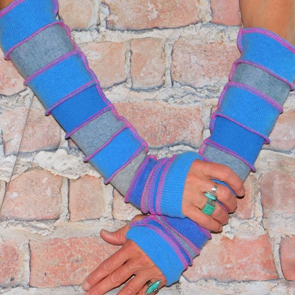 Wool and Cashmere Arm warmer, Festival gear Patchwork glove Boho Funky Hippie Style Fingerless glove Katwise style #AW01052403