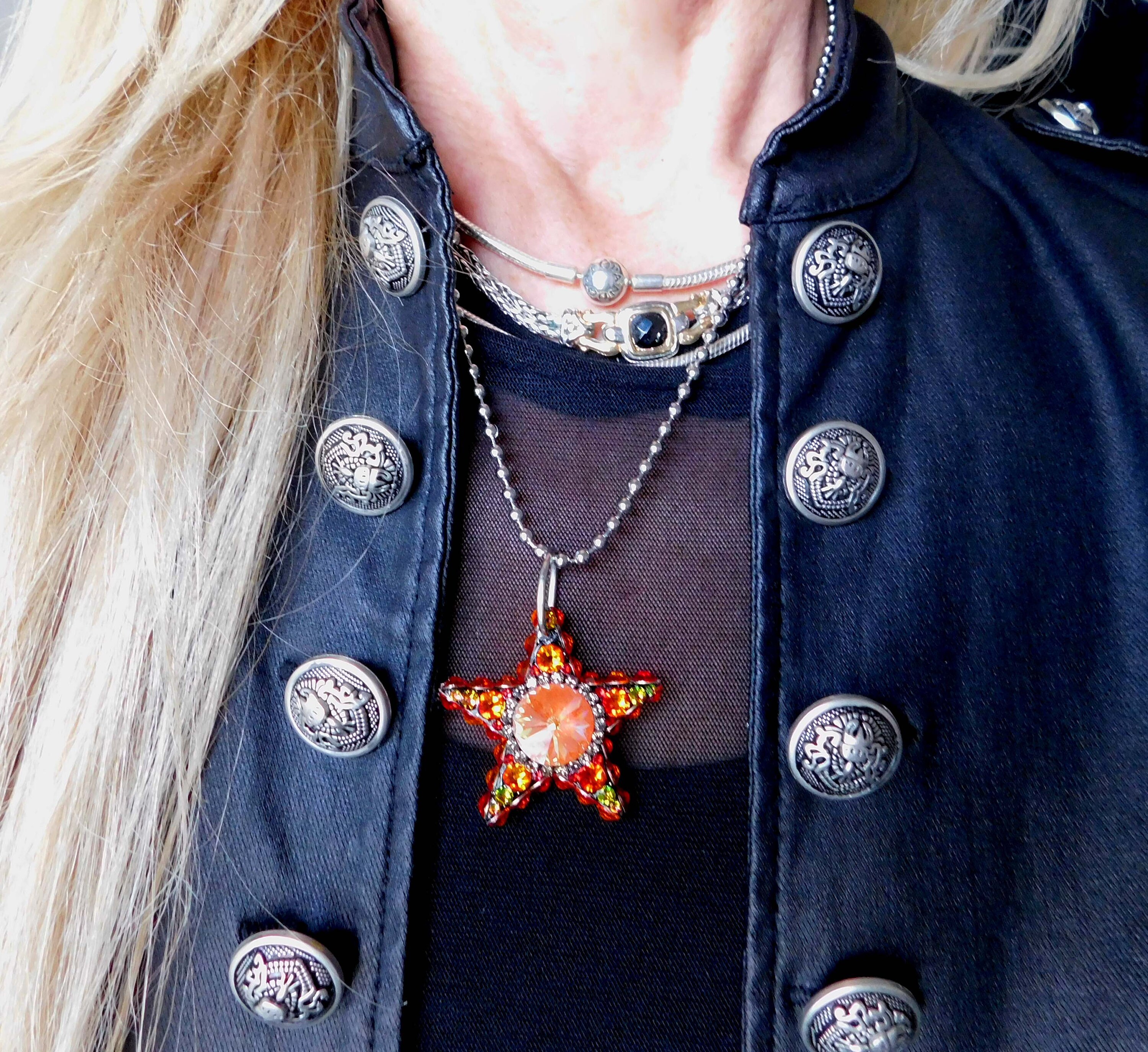 Swarovski Star Pendant, Wearable Art, Boho, Funky, Hippie