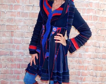 Cashmere and wool Sweater coat Patchwork coat Katwise style Upcycled sweater coat Elf coat Boho Festival coat SC# 102122