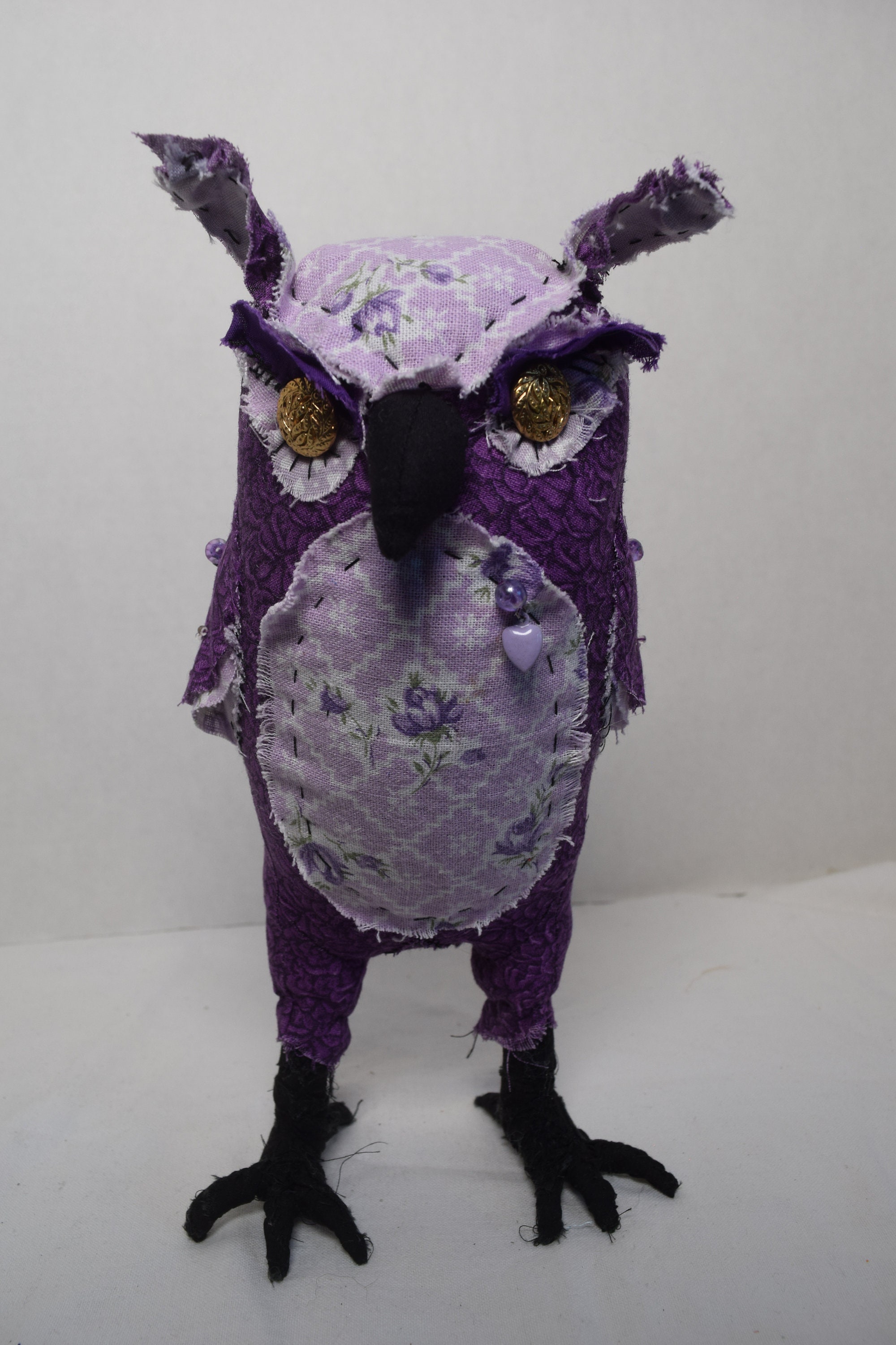 Owl Soft Sculpture " Purple Heart"