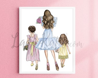 mother daughter, girl mom, flowers, spring, floral, little girl, inspirational art, easter, spring time, girly print, gifts for her