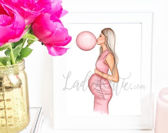 ready to pop, New mom, nursery art, nursery print, pregnant, girly art, girly print, mom print, mama bear, baby gift, gifts for her