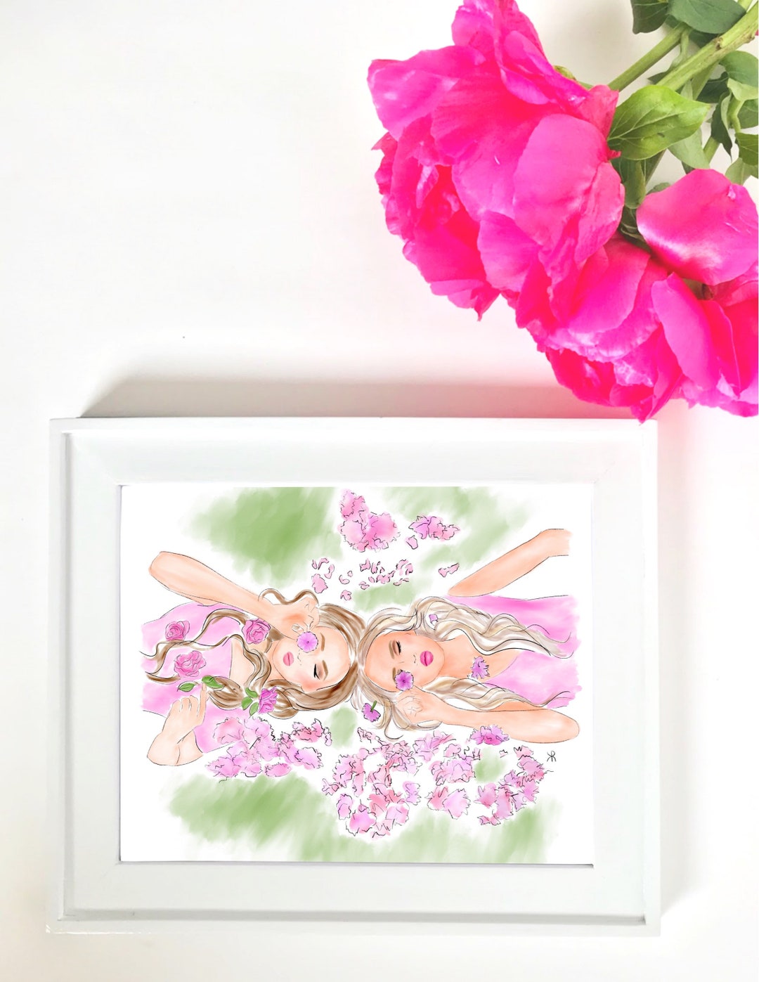 Flowers and Friends, Best Friend Watercolor, Best Friend Print, BFF