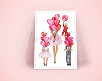 ADD ON ITEM - add a child to valentines day print, boy mom, galentine's day, mommy and me, mom art, gifts for mom, mother son art, girl mom