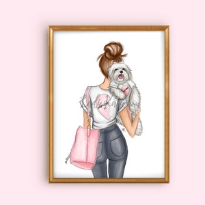 Dog mom, dog lover illustration, dog lover art, maltese, dog illustration, shih tzu, best friend, gifts for her, dog lover gift