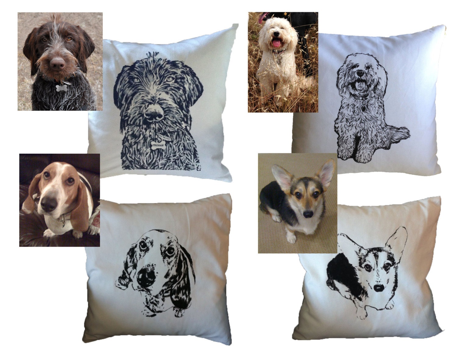 Custom Pet Portrait Pillow Pet Pillow Dog Portrait Pillow Etsy