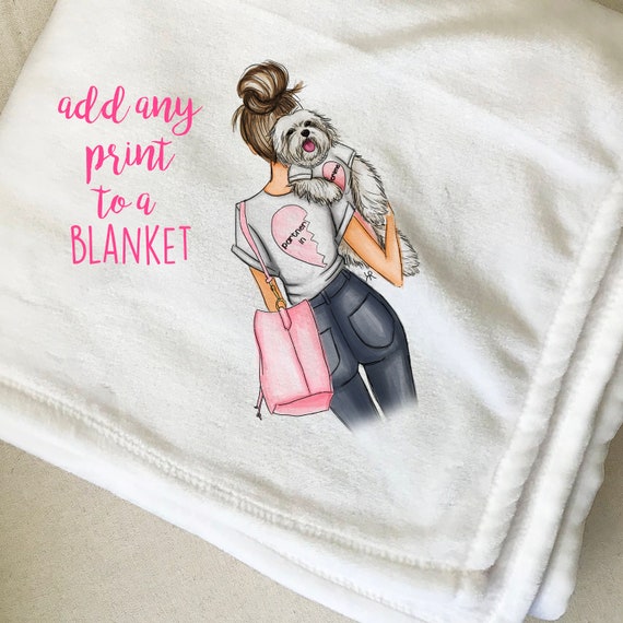 Custom printed blanket, family blanket, fluffy blanket, plush throw, dog lover, fashion illustration, girly blanket, girly gift, mom