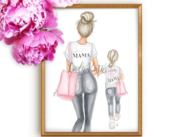 mommy and me art, girly art, girly print, little girl, mom print, girls room, girly decor, mother daughter art, mother's day, gifts for her