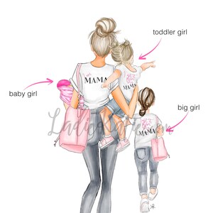 Mommy and Me Art, Girly Art, Girly Print, Little Girl, Mom Print, Girls ...
