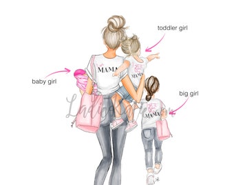 ADD A CHILD, mommy and me, girly art, girly print, little girl, mom print, girls room, girly decor, mother daughter art, gifts for her