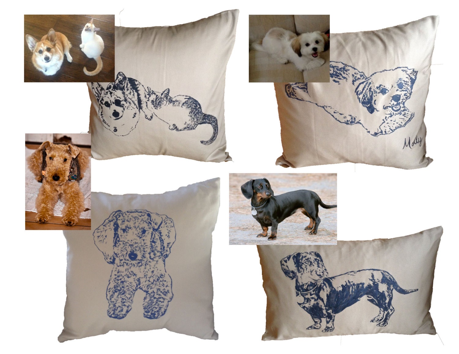 Custom Pet Portrait Pillow Pet Pillow Dog Portrait Pillow Etsy