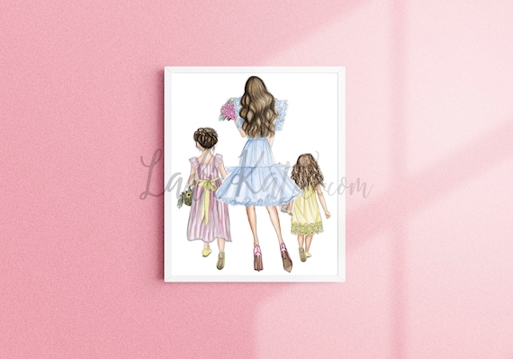 mother daughter, girl mom, flowers, spring, floral, little girl, inspirational art, easter, spring time, girly print, gifts for her