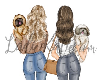 Dog mom, dog lover illustration, dog lover art, maltese, dog illustration, shih tzu, best friend, gifts for her, dog lover gift